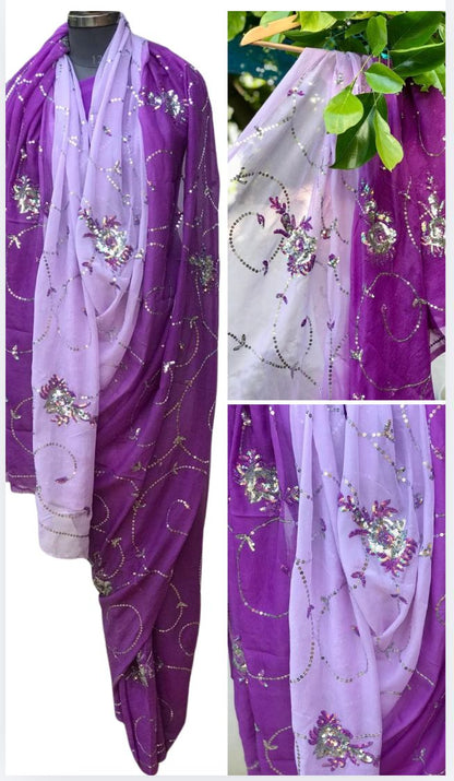 Ombre purple sequins Jaal saree