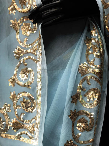 Aqua golden sequins Border saree