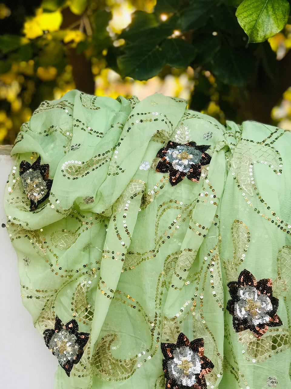 Mint green Cutwork jaal saree