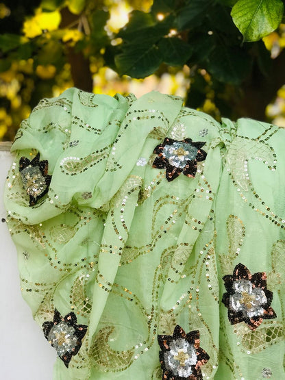 Mint green Cutwork jaal saree