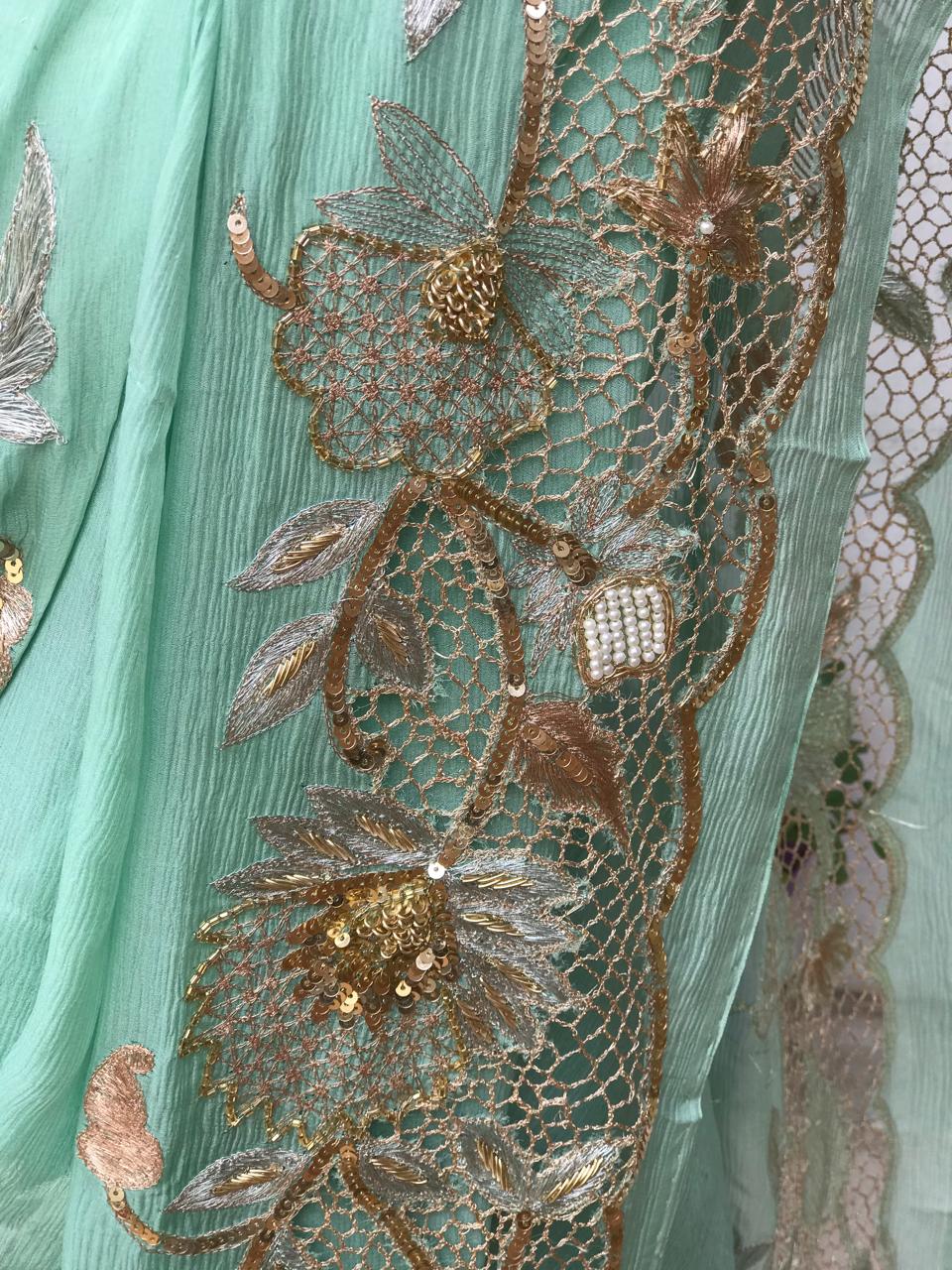 Mint Green Cutwork Border saree