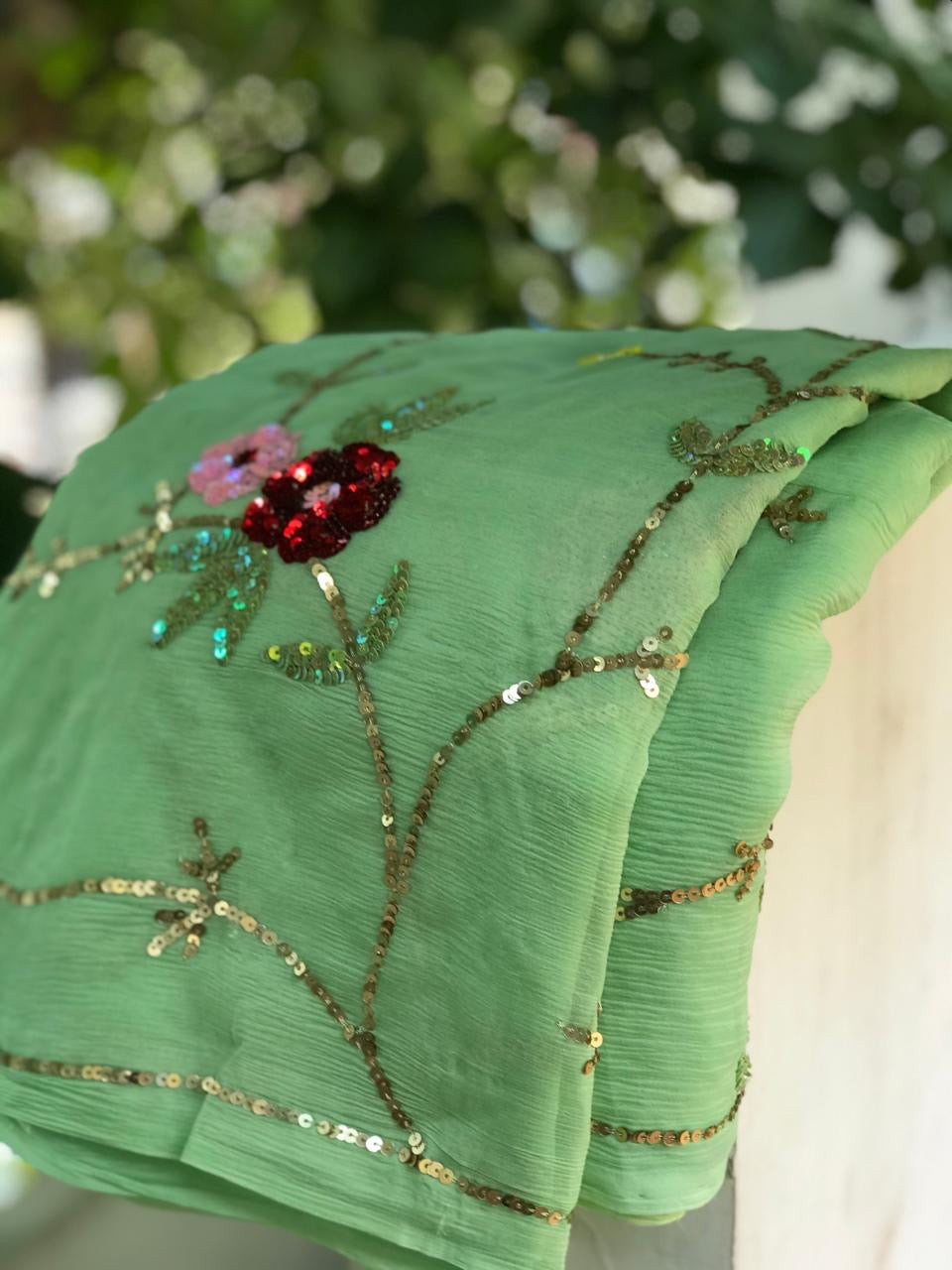 Mint Green sequins Jaal saree