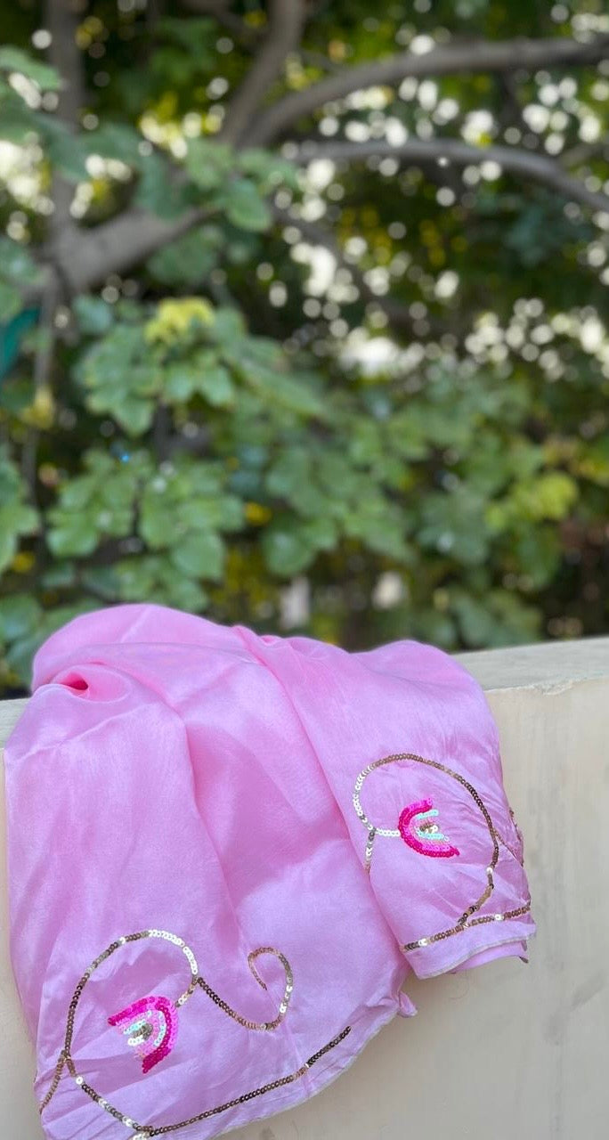 Pink sequins jaal saree