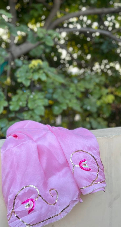 Pink sequins jaal saree