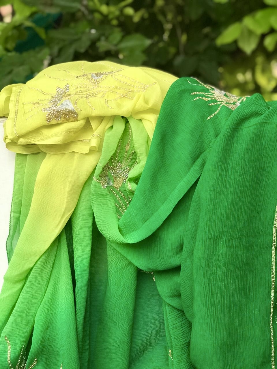 Ombre yellow shaded Zari Buta saree