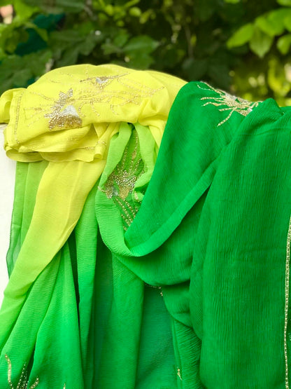 Ombre yellow shaded Zari Buta saree