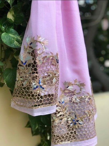 Baby pink Cutwork Border saree