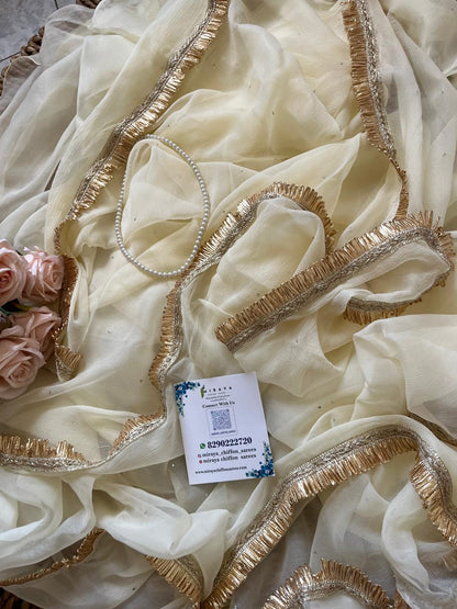 Cream Mukaish saree