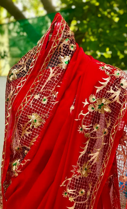 Red Cutwork Border Saree