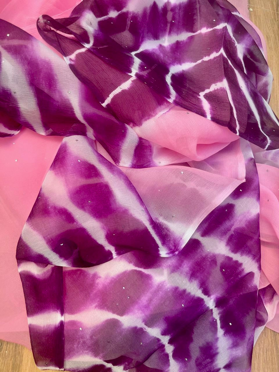 Pink purple Leheriya Mukaish