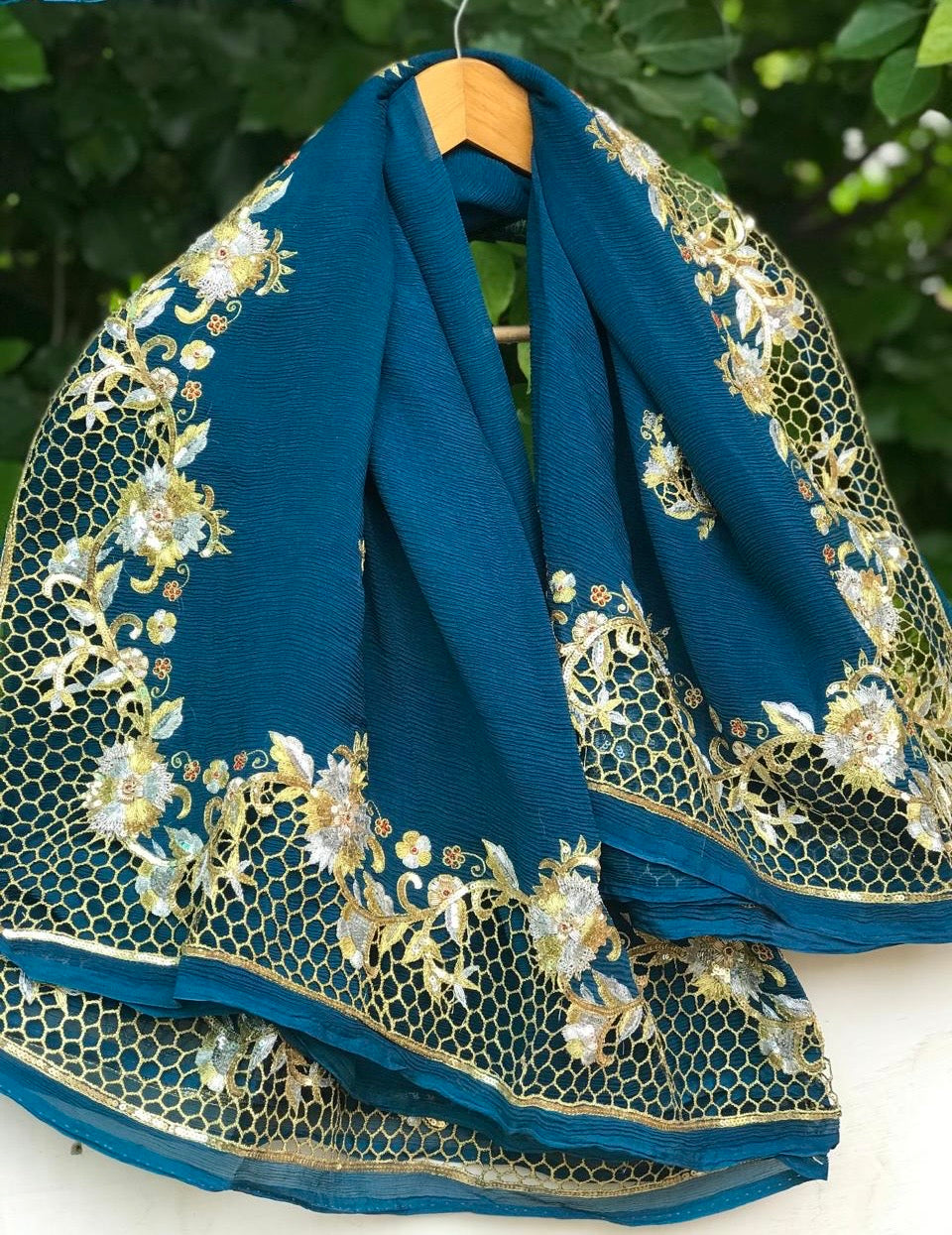 Teal Blue Cutwork Border saree