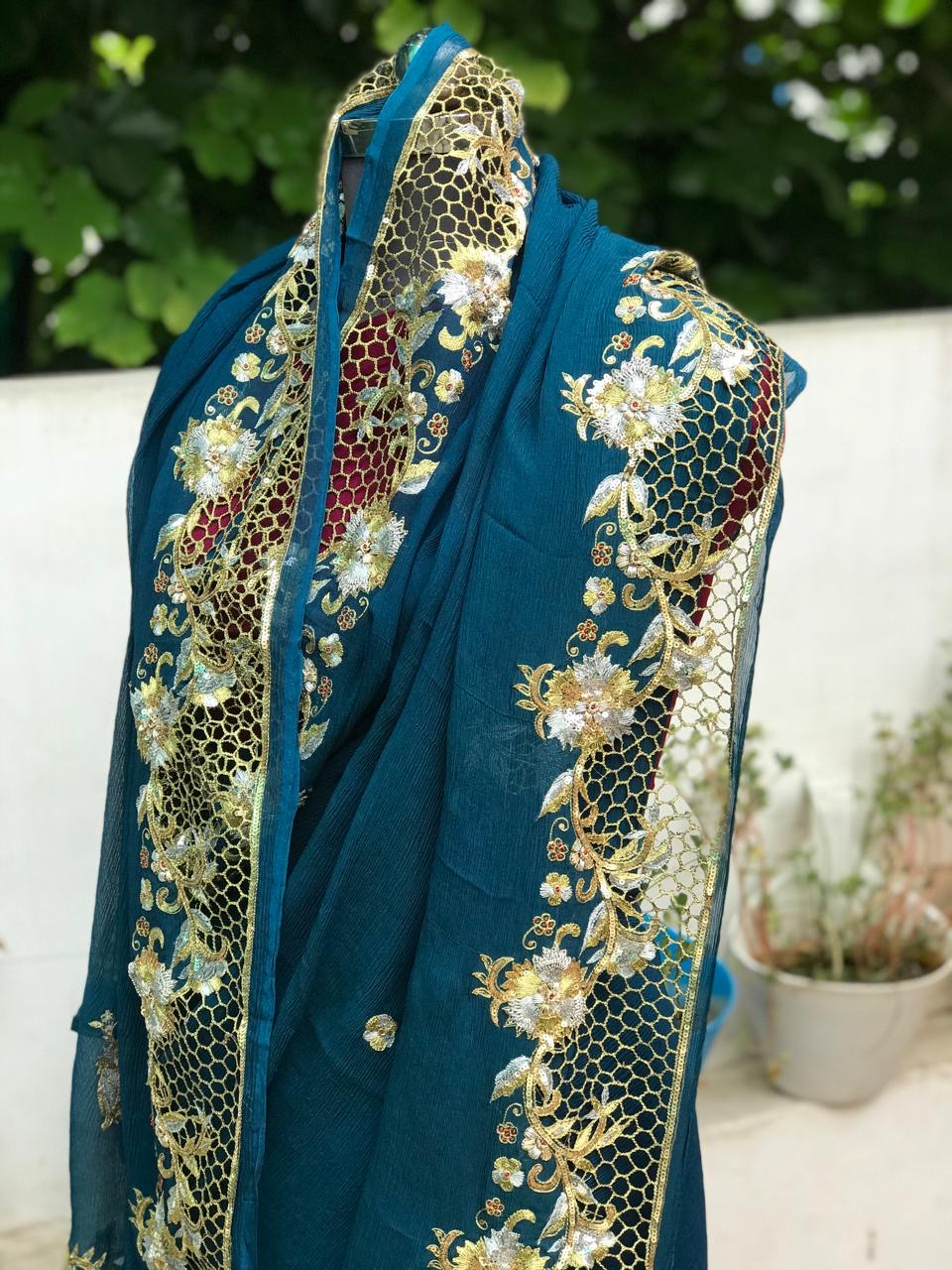 Teal Blue Cutwork Border saree