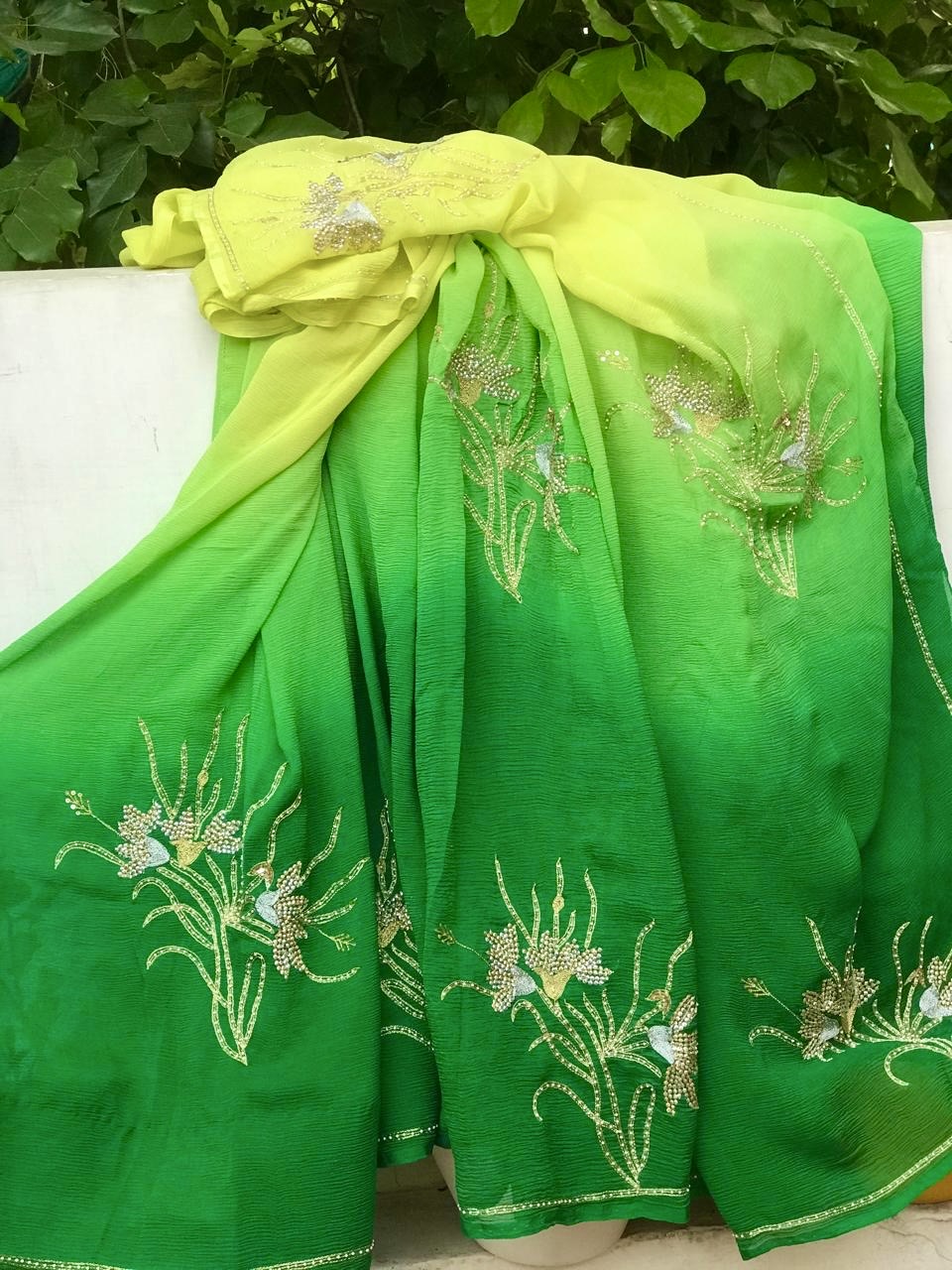 Ombre yellow shaded Zari Buta saree