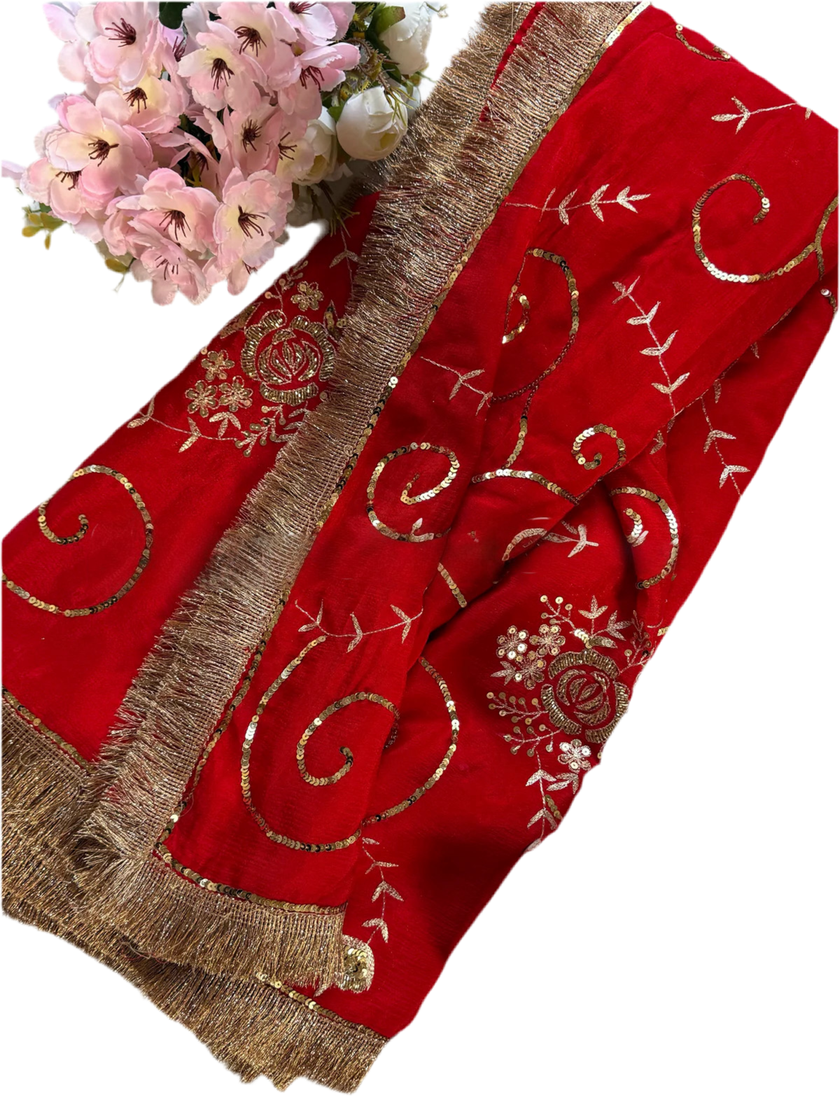 Red Jaal saree