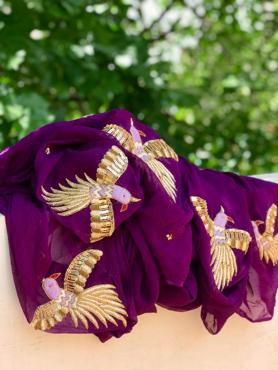 Purple Zardoji Bird Buta saree