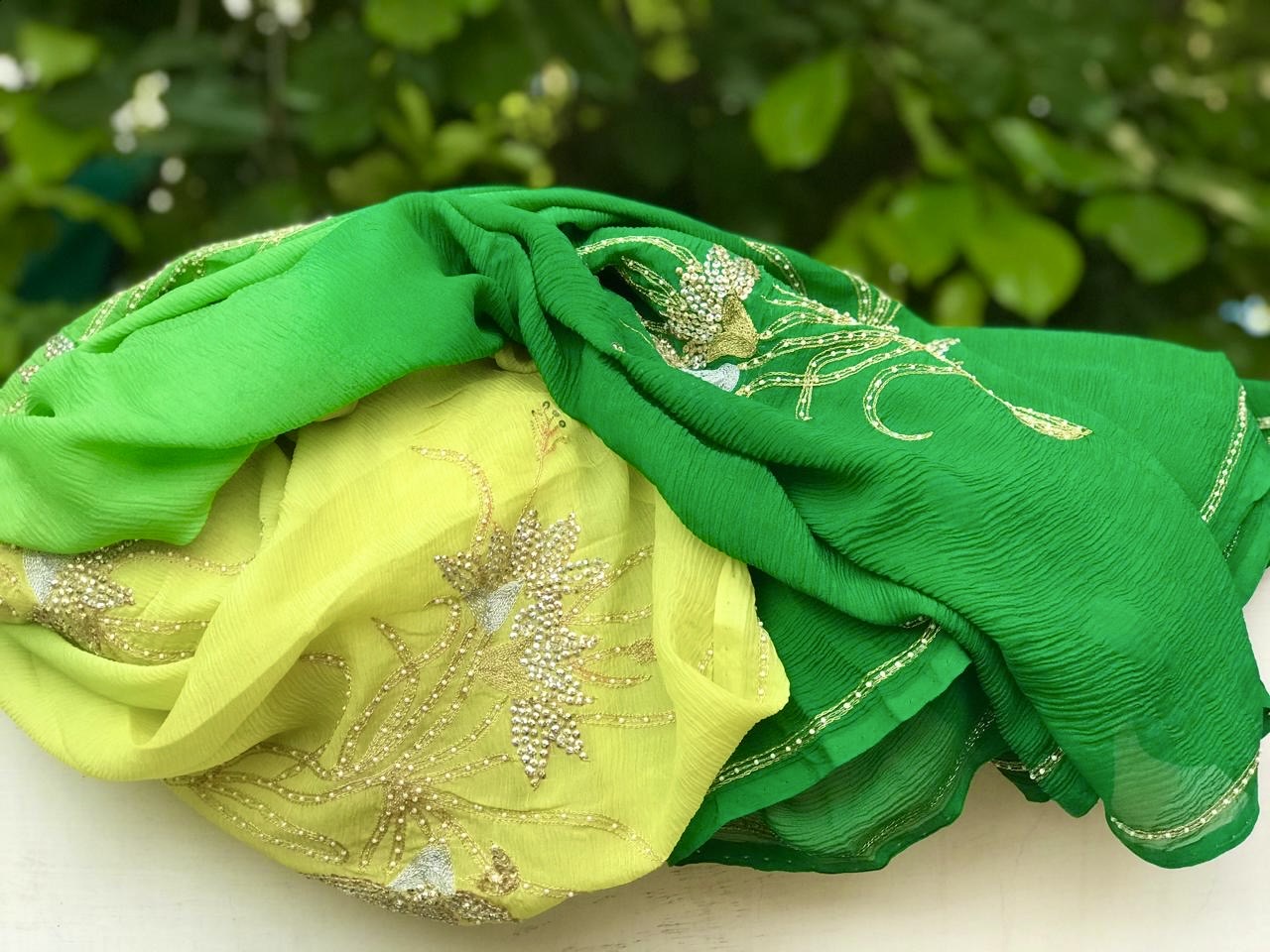 Ombre yellow shaded Zari Buta saree