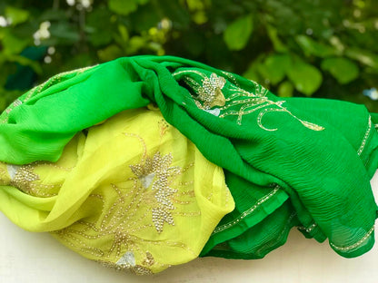 Ombre yellow shaded Zari Buta saree