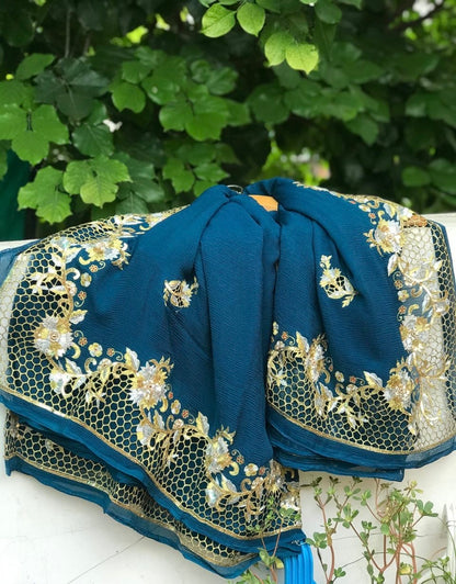 Teal Blue Cutwork Border saree