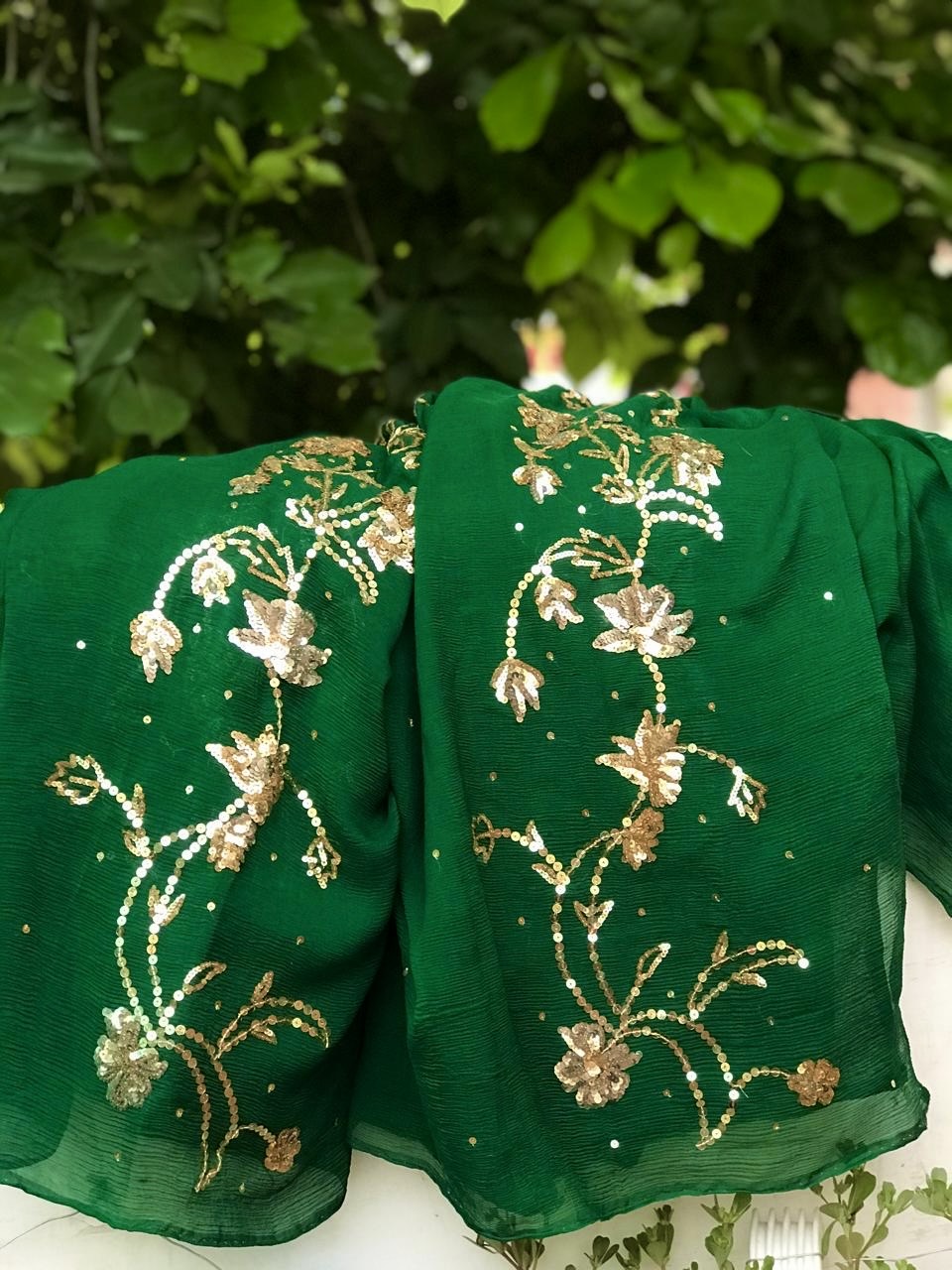 Bottle green sequins worked saree