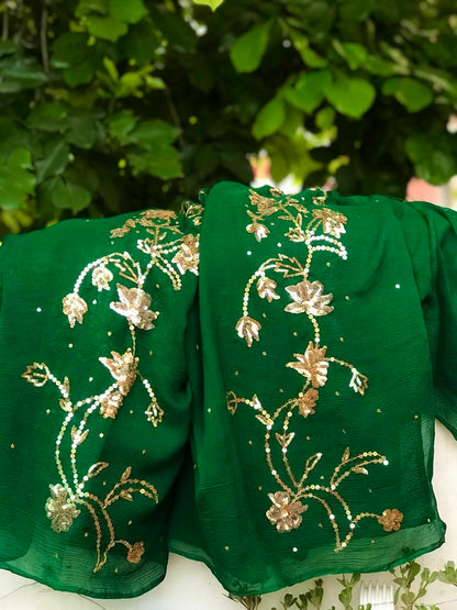 Bottle green sequins worked saree