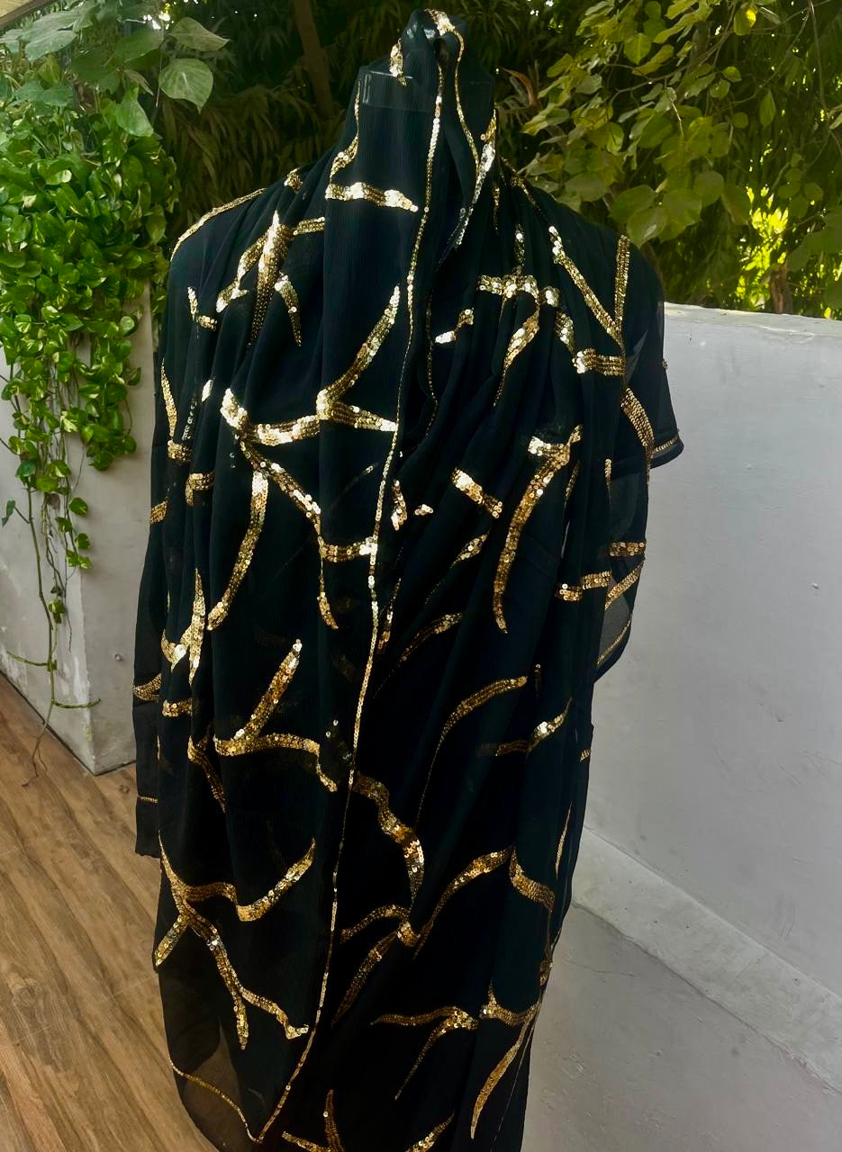 Black sequins  jaal saree