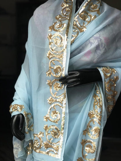 Aqua golden sequins Border saree