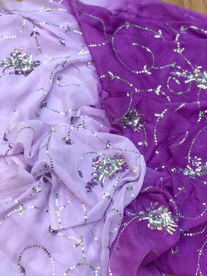 Ombre purple sequins Jaal saree