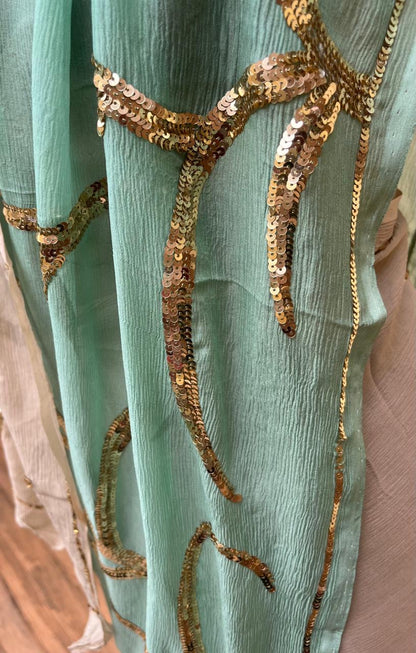 Ombre mint green shaded sequins jaal saree