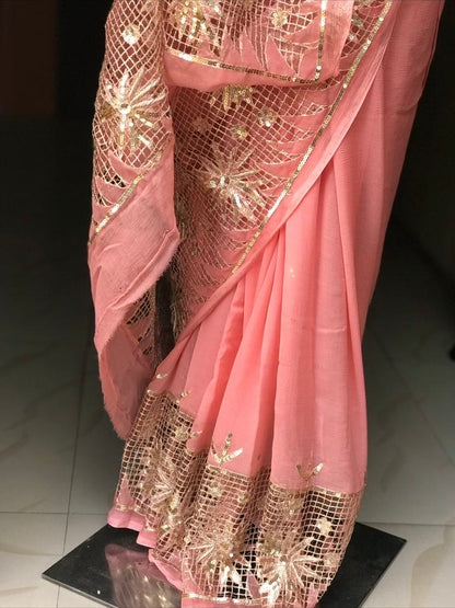 Peach Cutwork Border saree