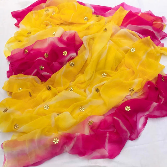 Yellow pink Gottapatti Leheriya