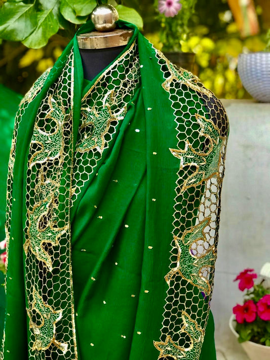 Green Cutwork Border saree