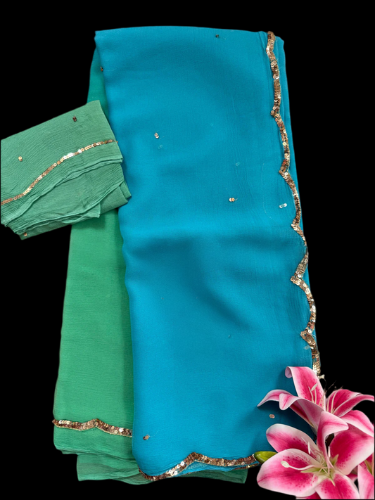 Ombre green shaded scallop border