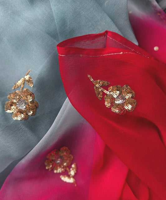 Ombre grey sequins Buta saree