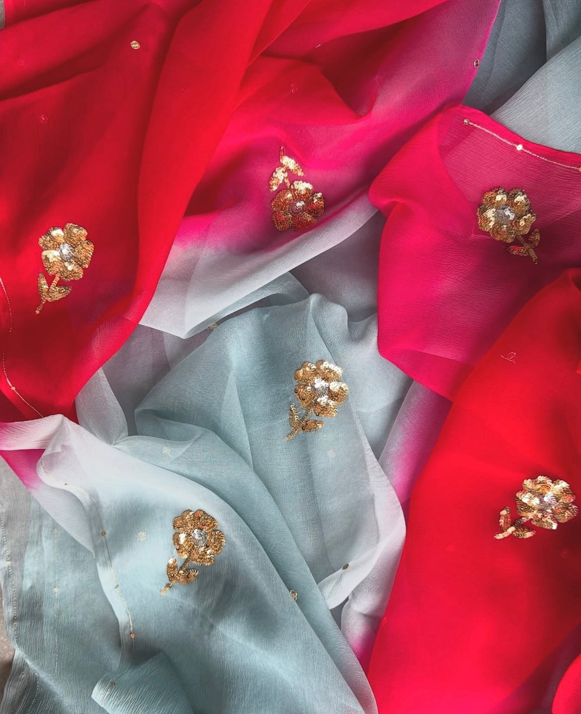 Ombre grey sequins Buta saree