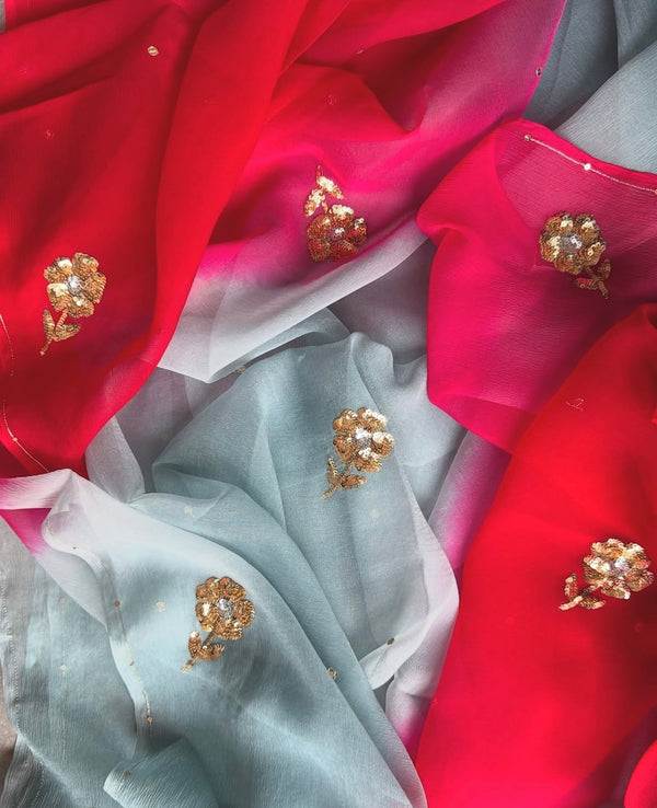 Ombre grey sequins Buta saree