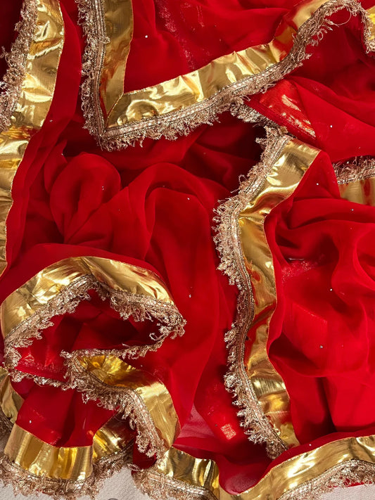 Red Mukaish Lappa Border