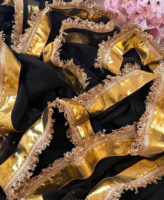 Black  Mukaish Lappa Border