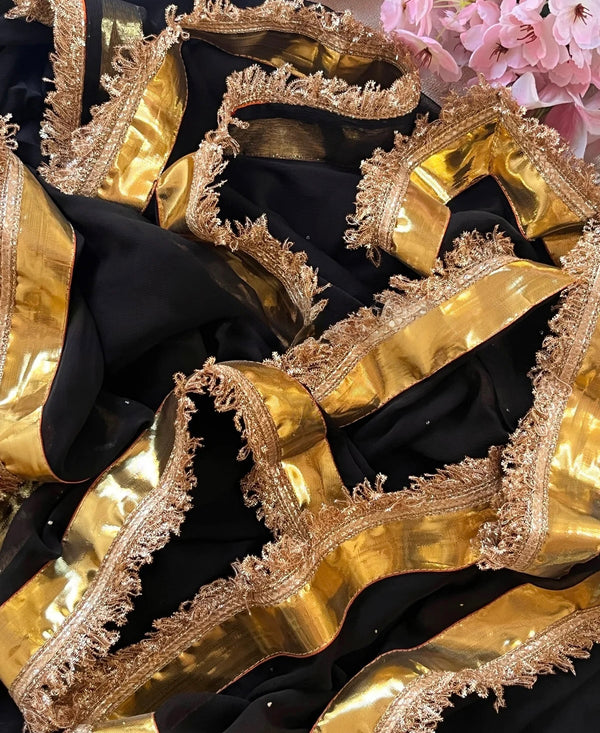 Black  Mukaish Lappa Border