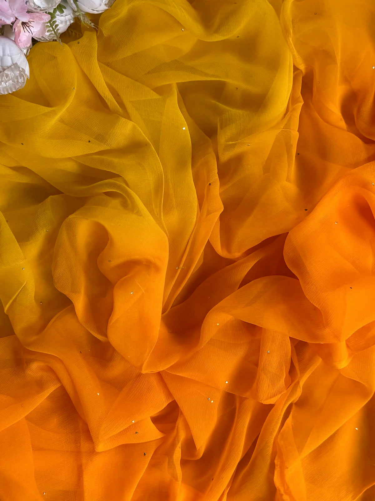 Ombre yellow Mukaish saree