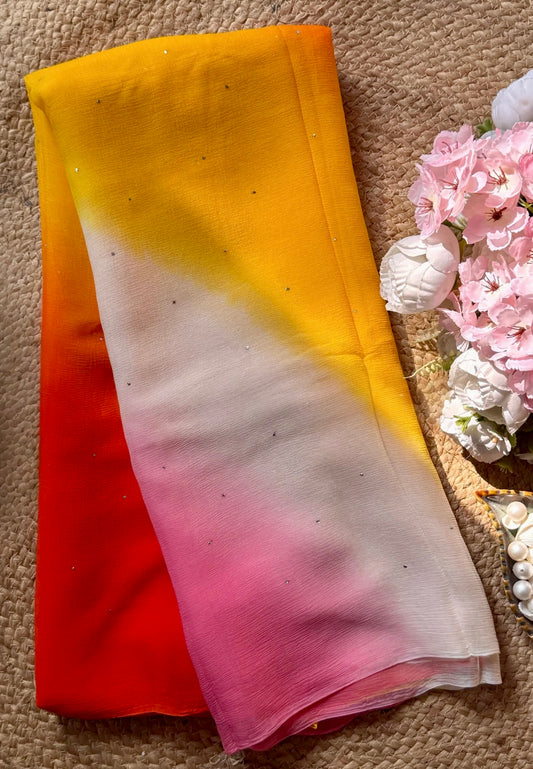 Ombre multicoloured Mukaish saree