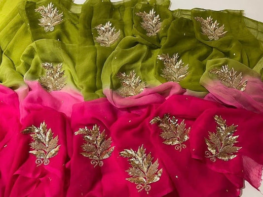 Ombre green shaded sequins cutdana buta saree