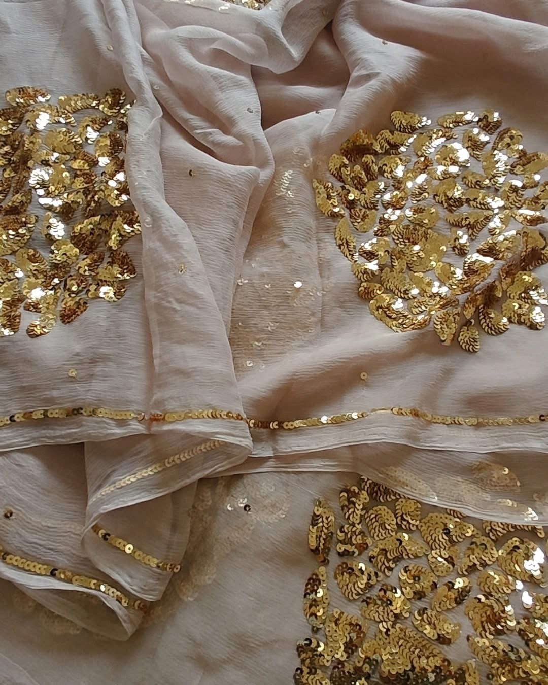 Golden Beige sequins Buta saree
