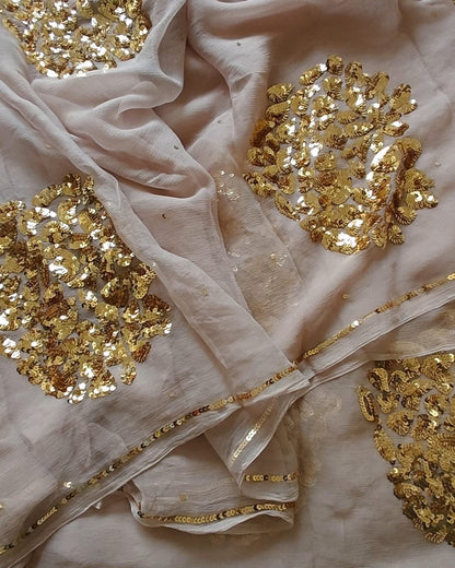 Golden Beige sequins Buta saree