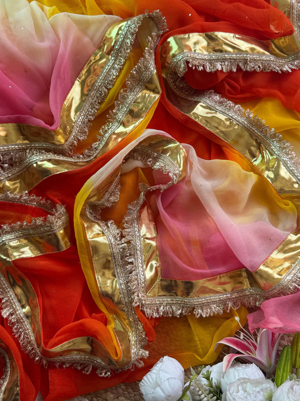 Multicoloured Mukaish lappa Border saree