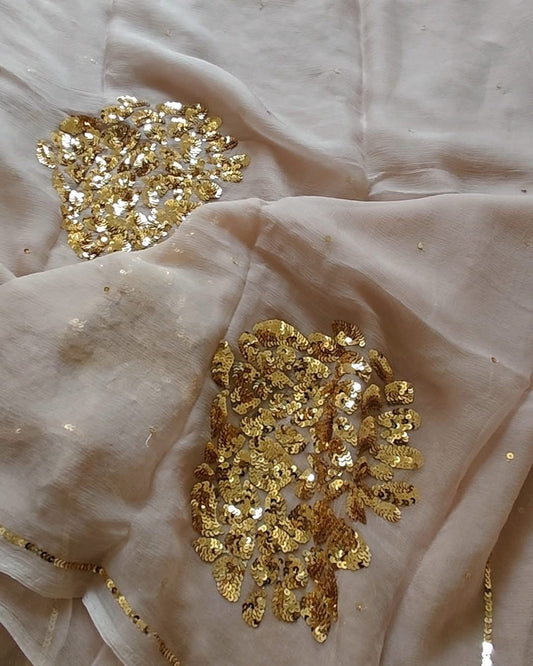 Golden Beige sequins Buta saree