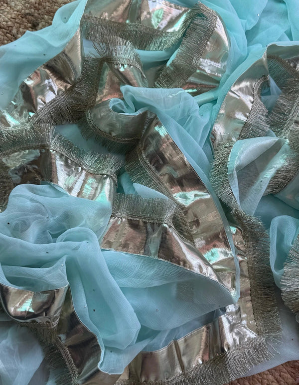 SkyBlue Mukaish silver lappa border