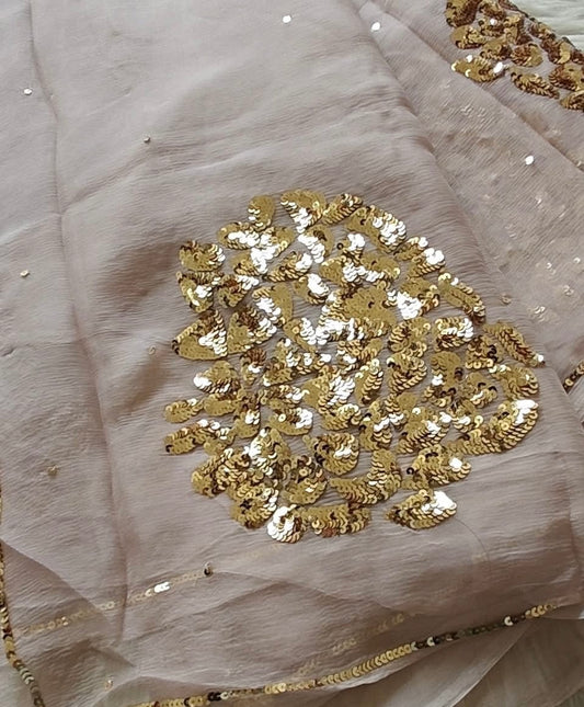 Golden Beige sequins Buta saree