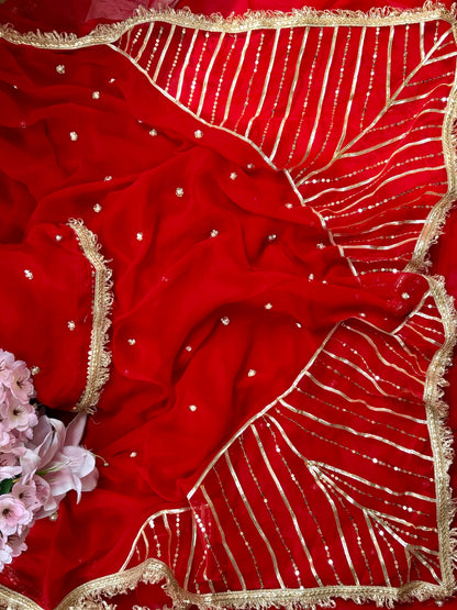 Sindoori Gota Sitara saree