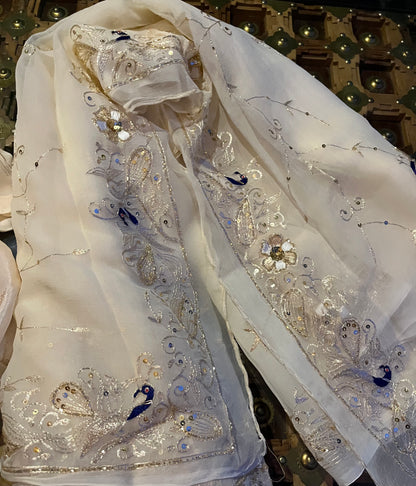 Off white peacock jaal saree