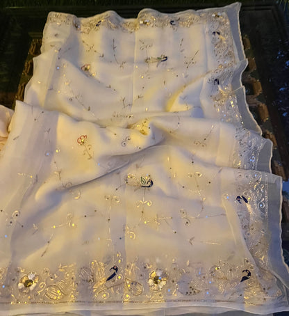 Off white peacock jaal saree